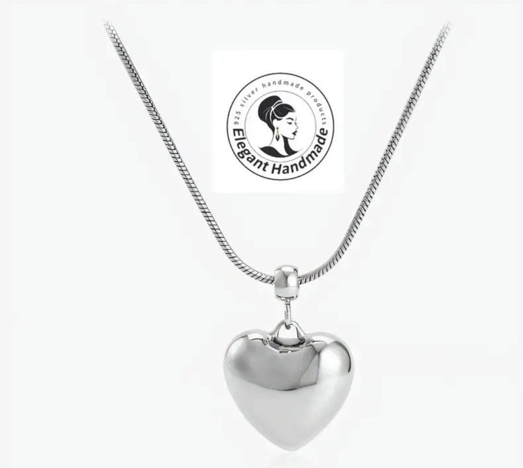 Sterling Silver Heart-Shaped Pendant Necklace 18 ” Gift Free Shipping US Seller