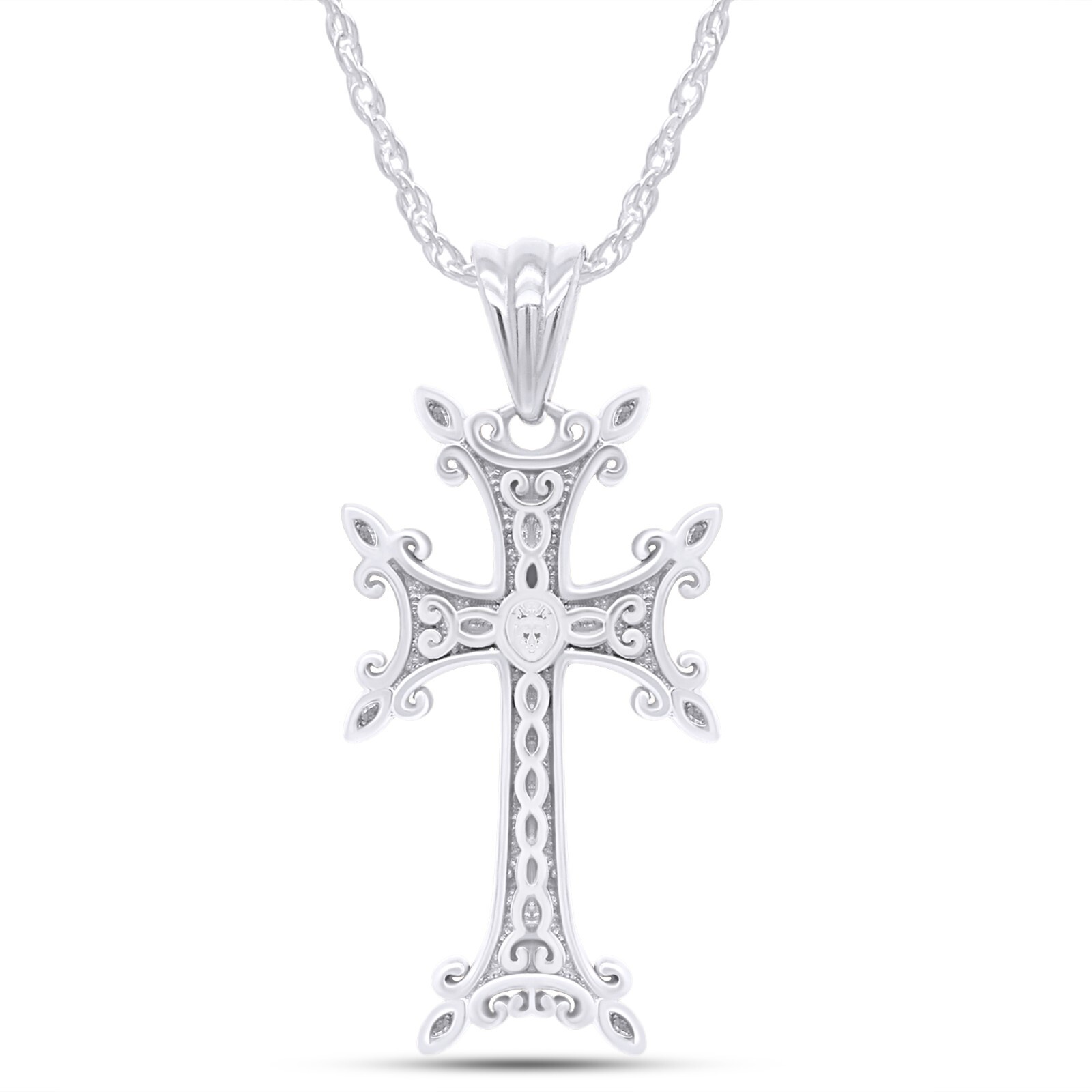 Armenian Cross Pendant 18″ Necklace 14K Gold Plated 925 Sterling Silver