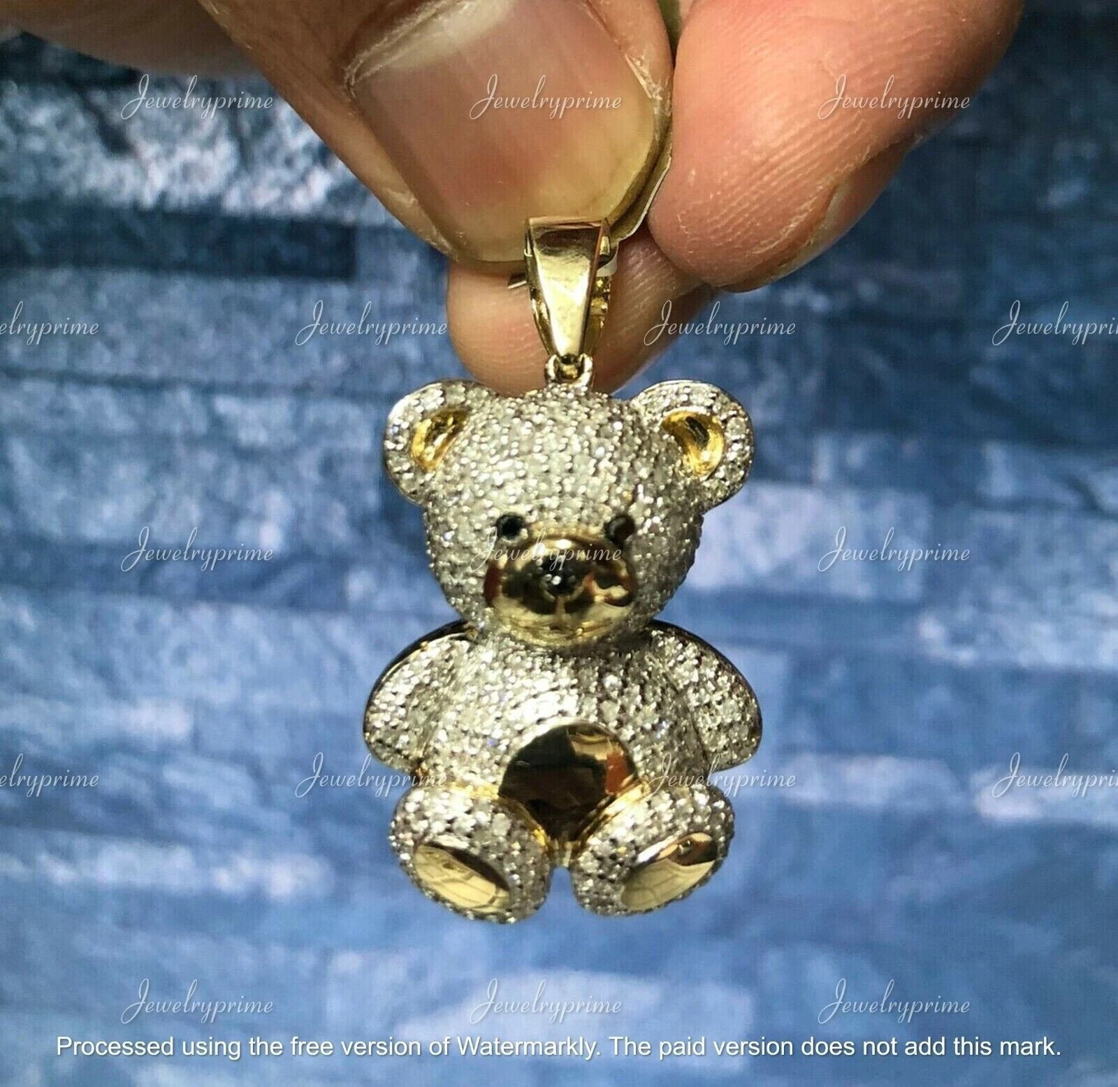 1.00 Ct Round Cut Lab Created Diamond Teddy Bear Pendant Gift Yellow Gold Plated