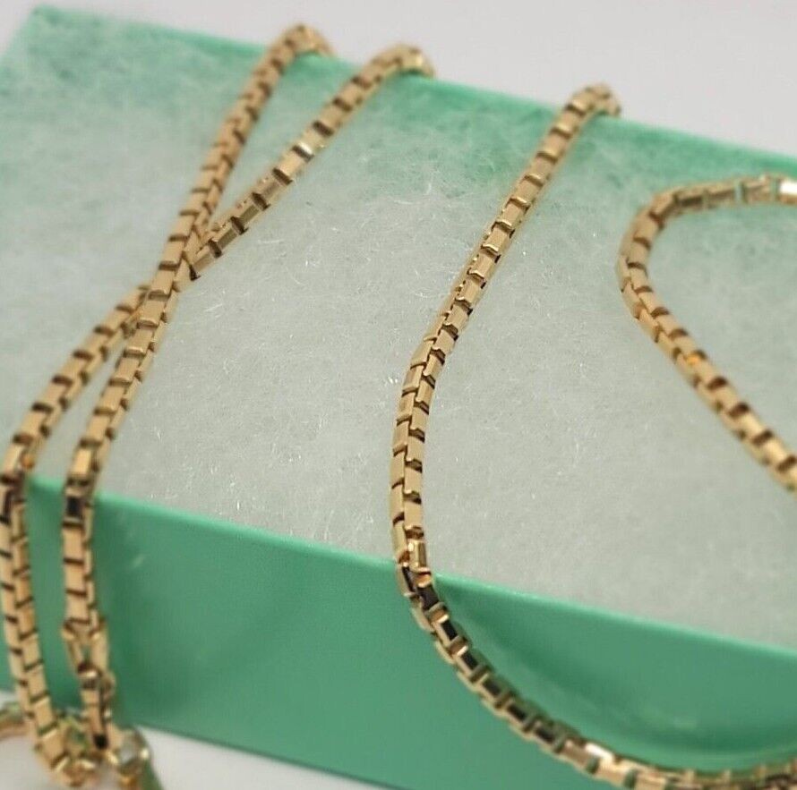 Authentic 14K Solid Yellow Gold Box Chain Necklace 0.55mm-2.5mm All Size 16″-30″