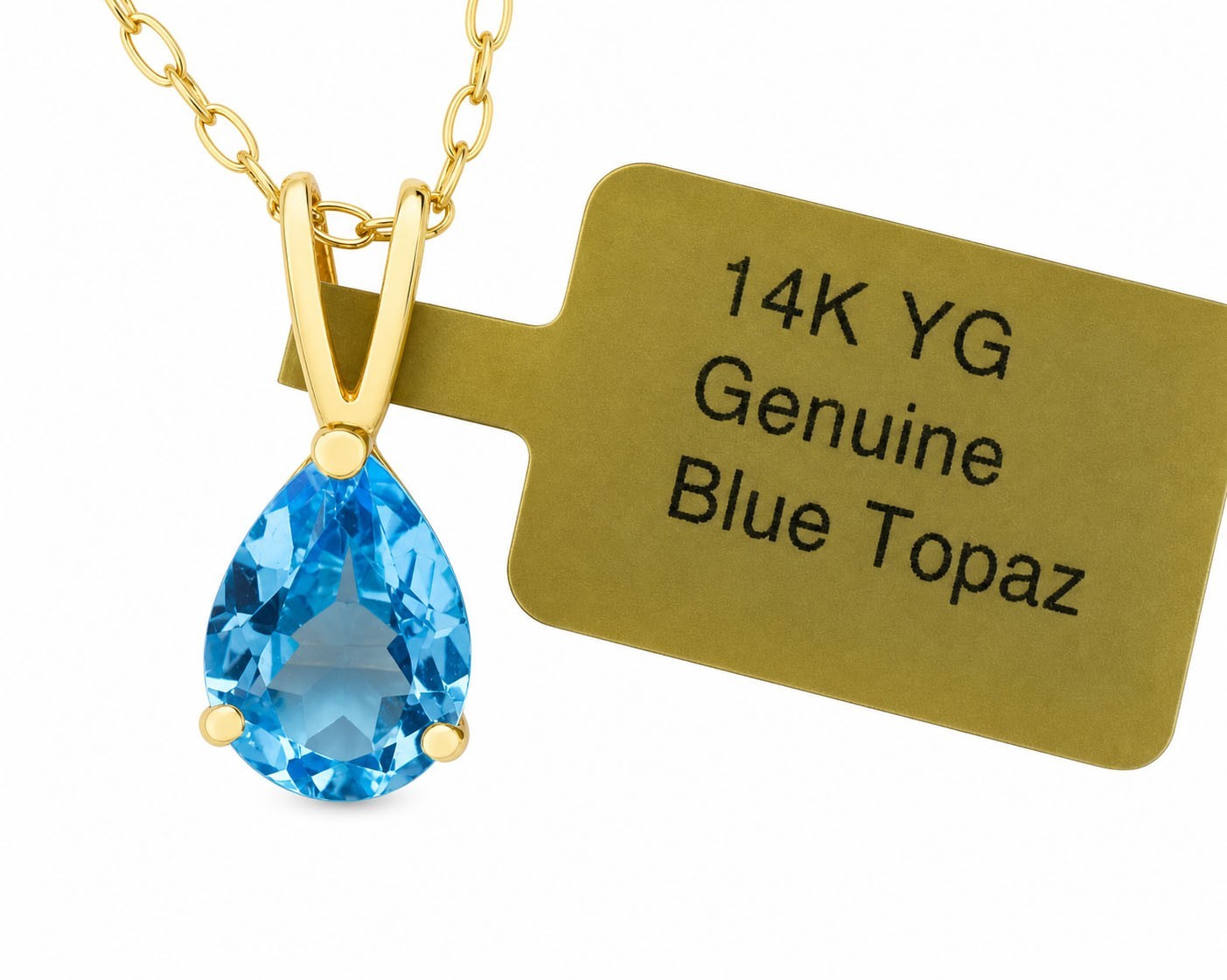 GENUINE 1.10 Cts BLUE TOPAZ PENDANT SOLID 14K GOLD – MADE IN USA -Free Appraisal