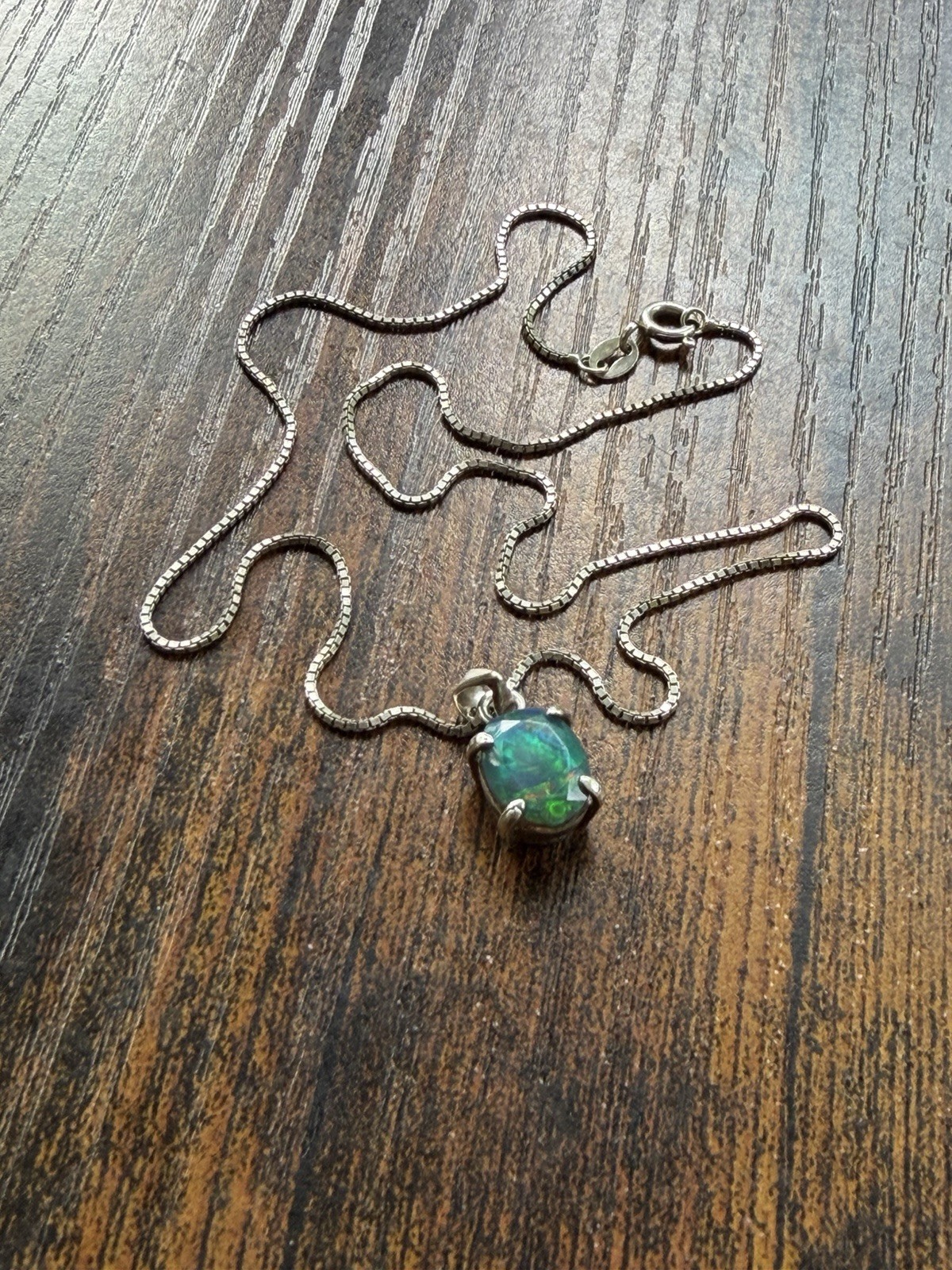 925 Sterling Silver Natural Black Australia Opal Pendant Necklace 15.75”