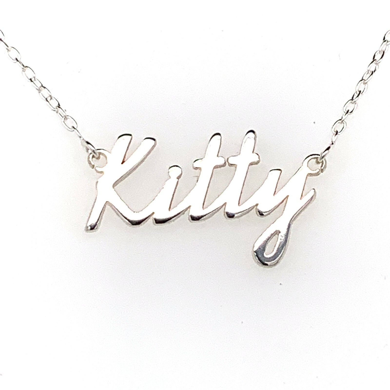 Kitty Name Plate Necklace Pendent Sterling Silver female Personalized Custom