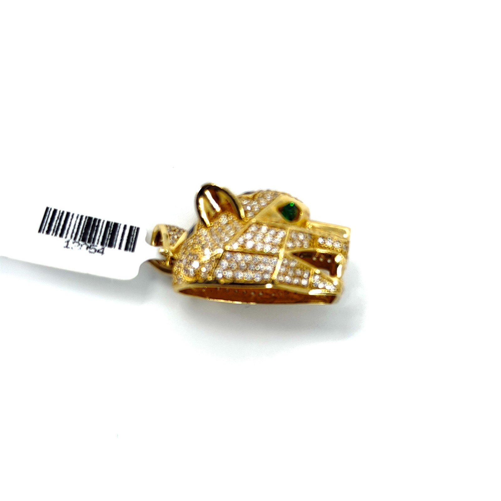 Real 14K Solid Yellow Gold Iced Panther Head Pendant CZ Black Enamel Jaguar
