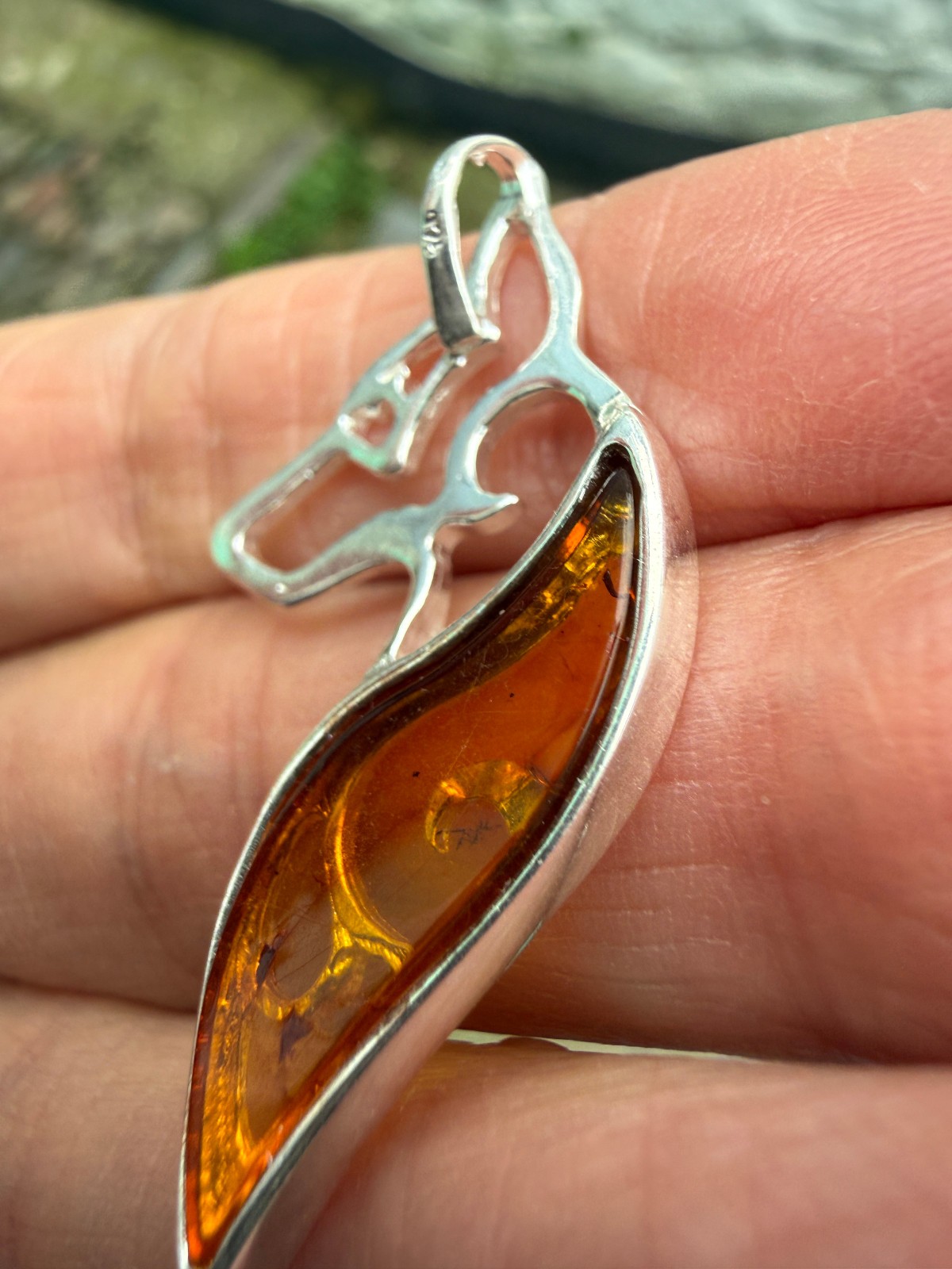 German Shepherd Dog Amber Pendant Crystal Fossil 925 Silver Lithuanian genuine