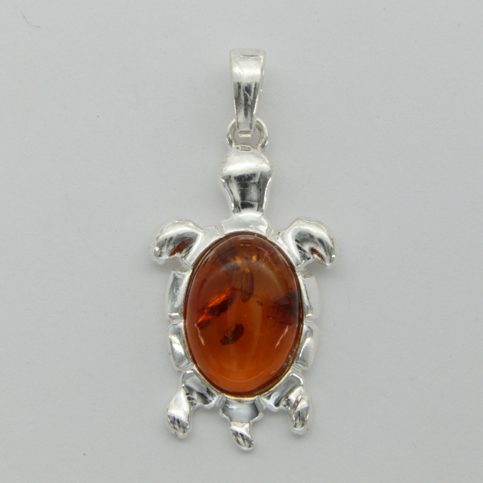 Cognac / Brown BALTIC AMBER Turtle Tortoise Pendant, 925 STERLING SILVER #4759