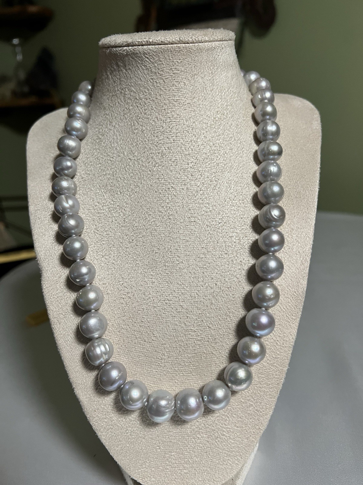 Heavy 100g Vintage OP Grey Pearl Strand Necklace Knotted Sterling Silver 925