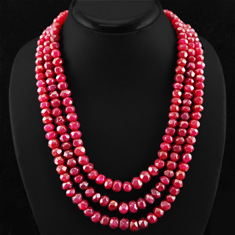 Rare and rich ruby jade 3-strand abacus faceted Bead Necklace mined by the earth