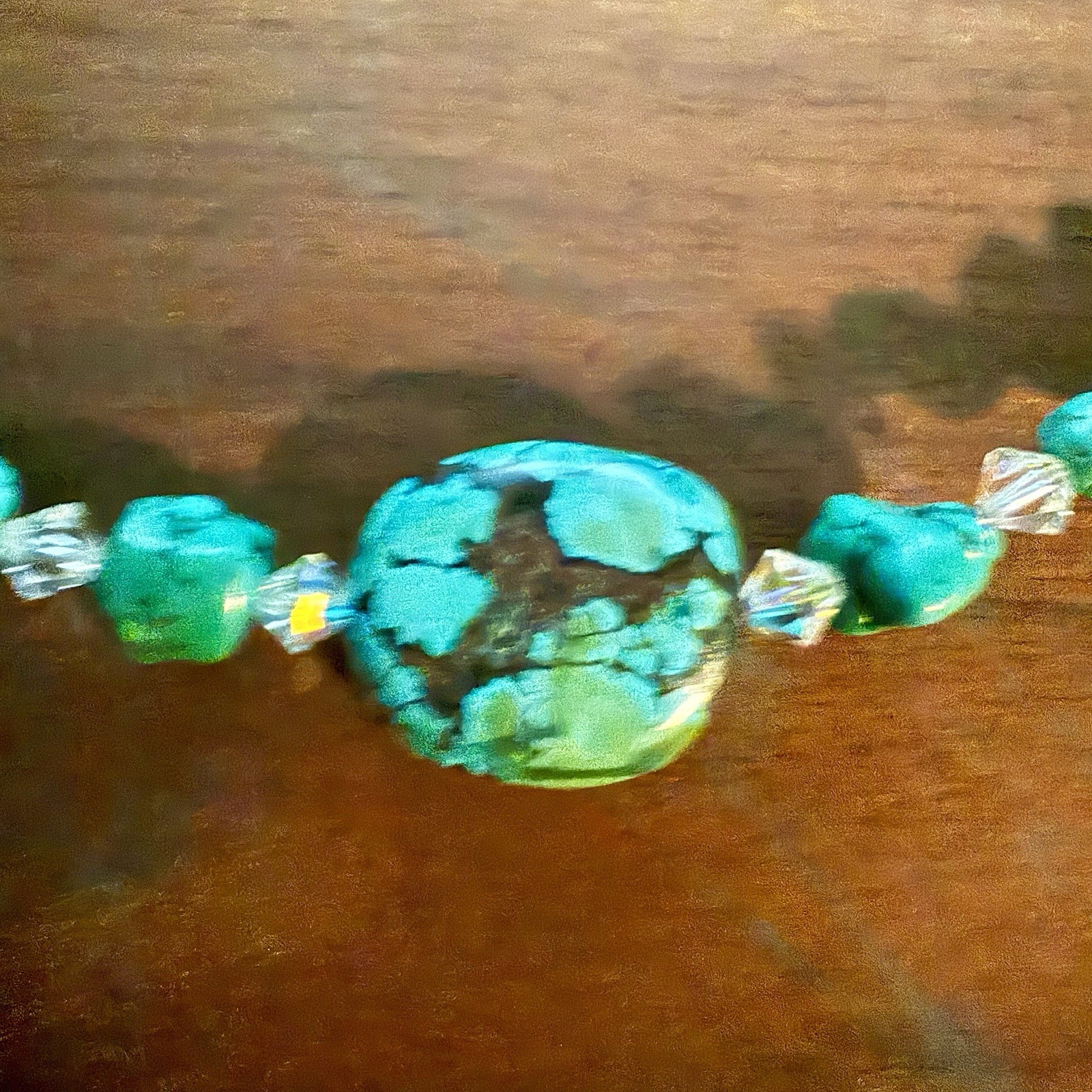Amazing 24 Inch Green/Blue Turquoise and Rose Quartz Necklace Toggle Closure