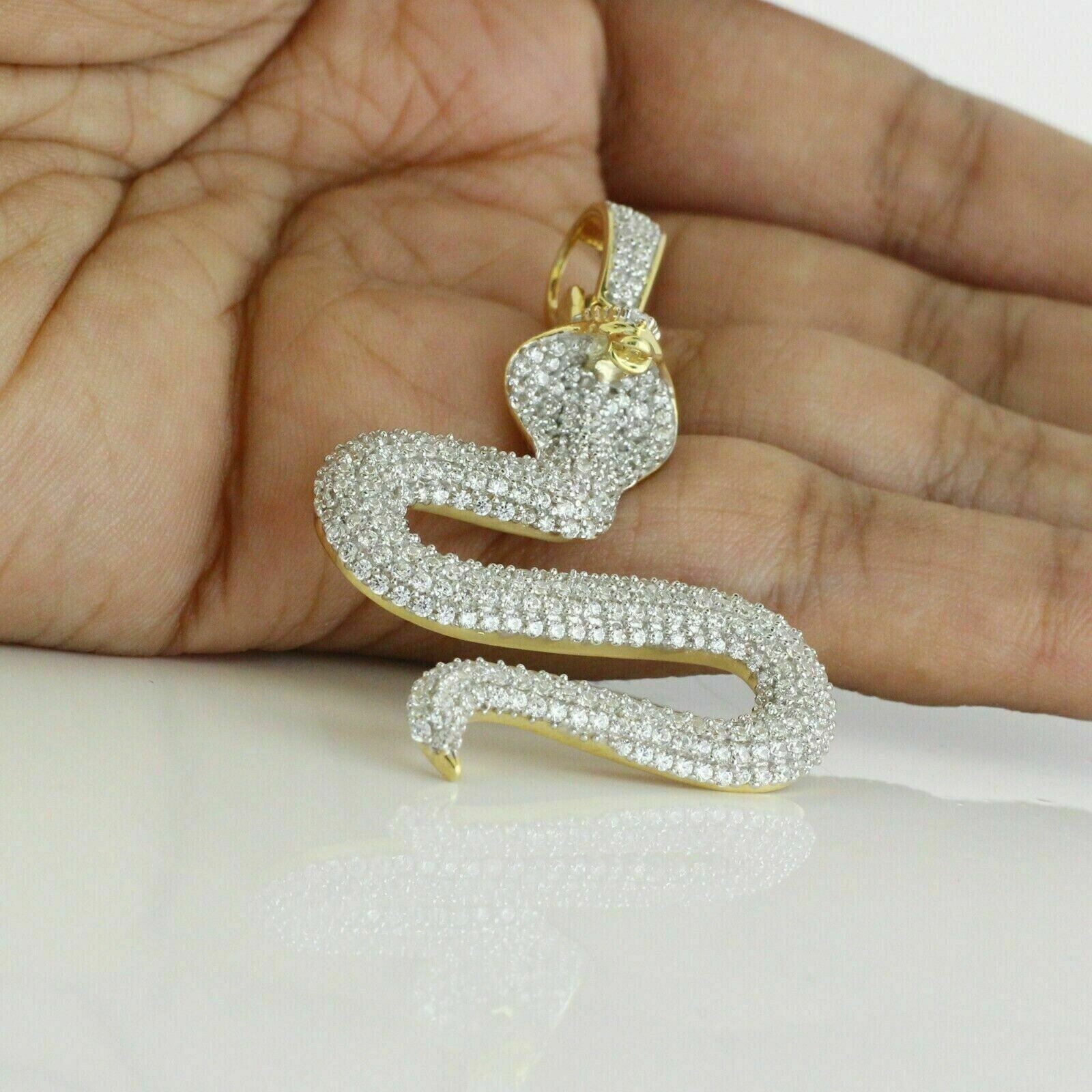 2Ct Round Lab-Created Diamond Cluster Snake Charm Pendant 14K Yellow Gold Plated
