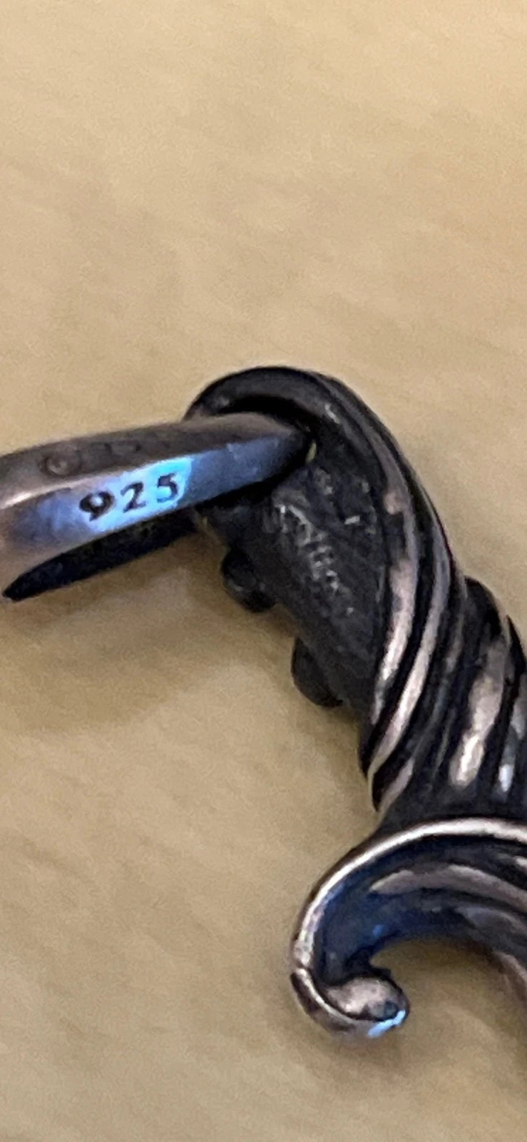 David Yurman Sterling Silver 925 Waves Dagger Amulet Pendant 2ct Black Diamonds