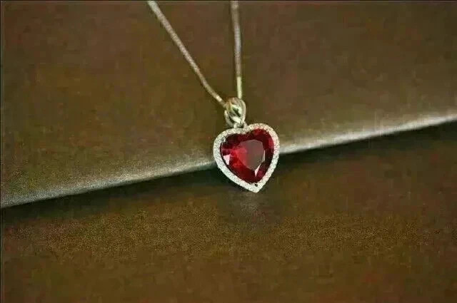Lab Created Red Ruby 3.0Ct Heart Cut Halo Women’s Pendant 14K White Gold Plated