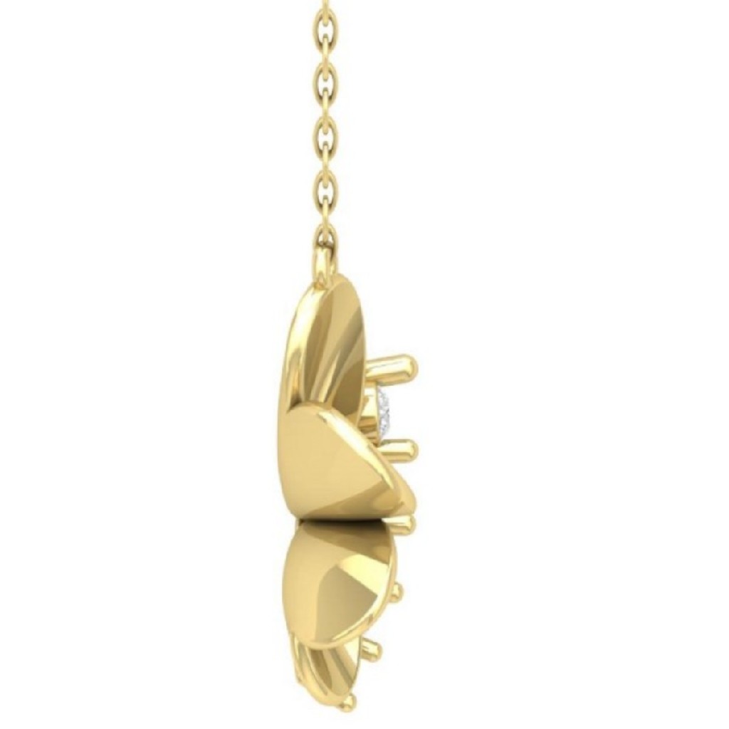 10K Yellow Gold Lab Grown Diamond Butterfly Pendant Silver Cable Chain 18″