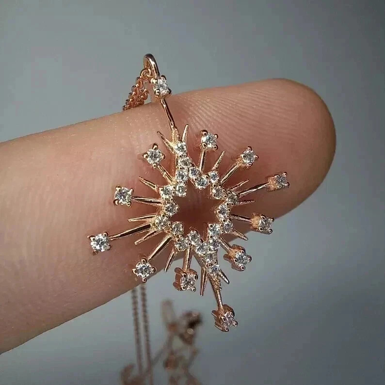 14K Rose Gold Plated Round Cut Lab Created Diamond 2Ct Women’s Sunburst Pendant