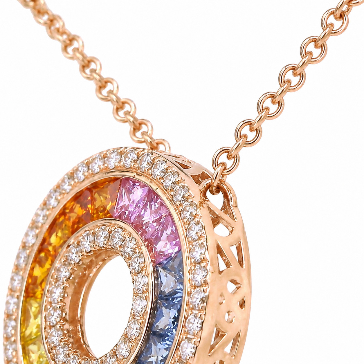 1.46ct Rainbow Sapphire Diamond Pendant 14KR | Natural Multi-Color Sapphire