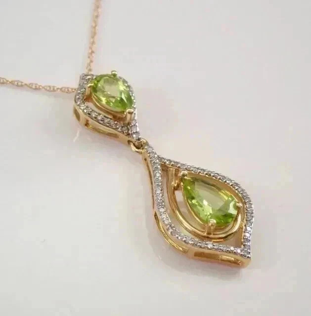 2Ct Pear Lab-Created Peridot 14K Yellow Gold Plated Women Halo Teardrop Pendant