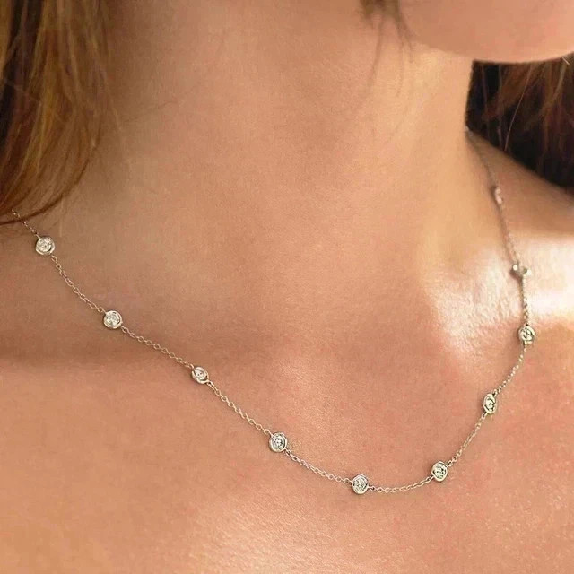 3Ct Round Cut Lab Created Diamond Women’s Tennis Necklace 14K White Gold Plated