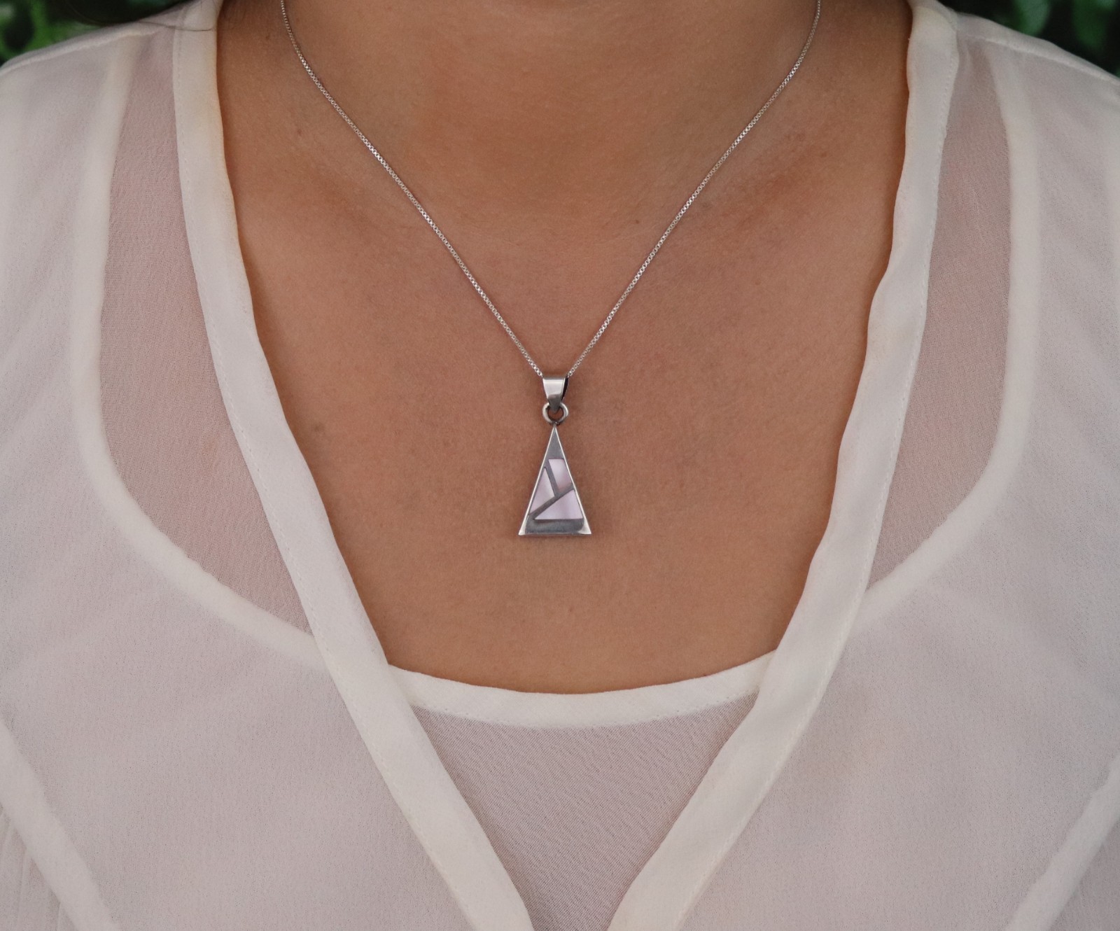 Pendant Only Sterling Silver Mother of Pearl Triangle Pendant 1 1/4″ x 1/2″ inch