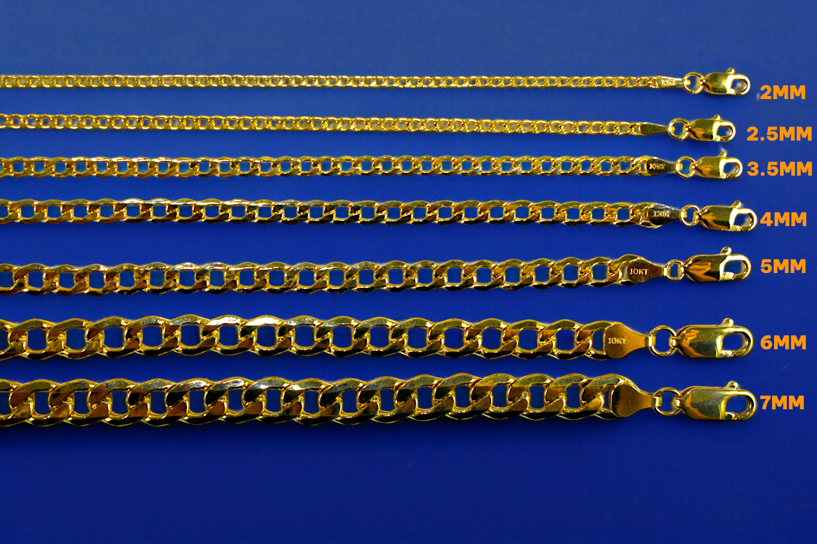 10K Yellow Gold 2mm-8mm Curb Cuban Necklace Bracelet Chain Real Gold 7″-30″