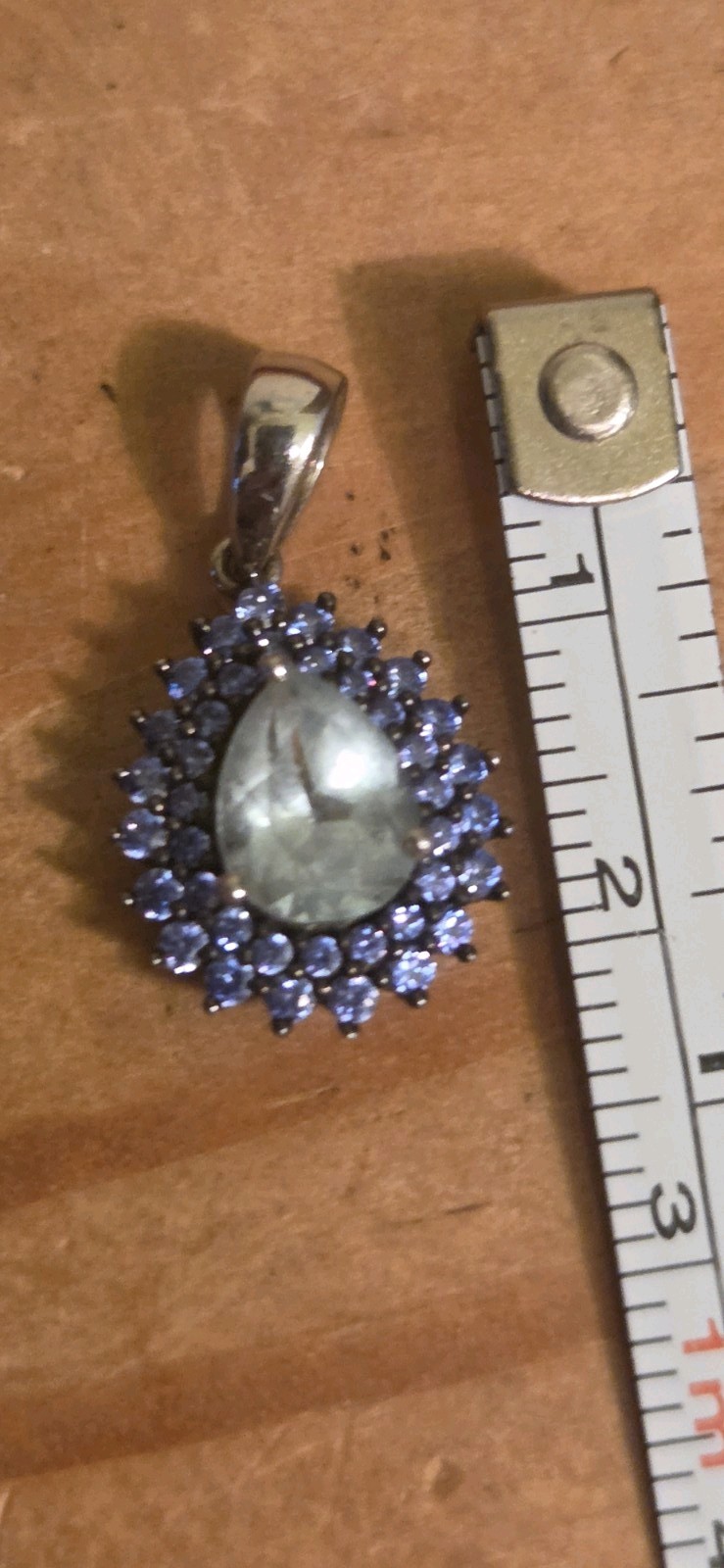 Sterling Silver Blue Topaz Pendant . Tear Drop Shaped. Marked 925 RUF China
