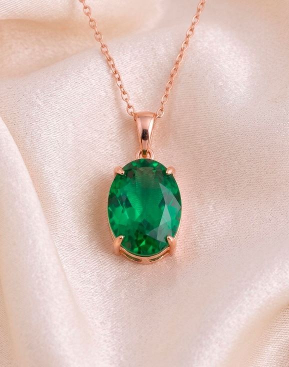Green Emerald Necklace Statement Gemstone Charm 925 Sterling Silver Pendant’s