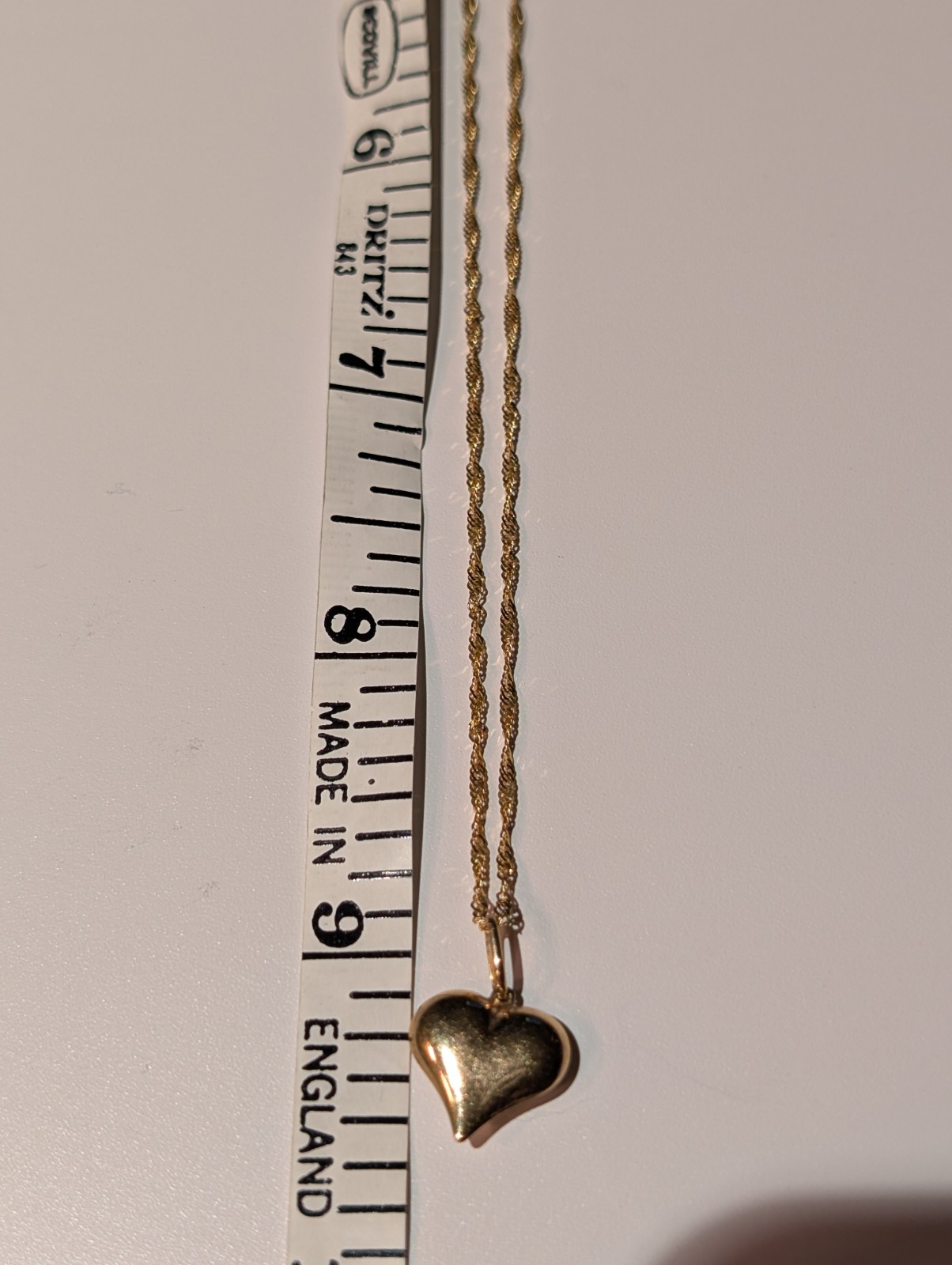 14K Yellow Gold Twisted Serpentine Chain Puff Heart Charm Pendant Necklace 18 In