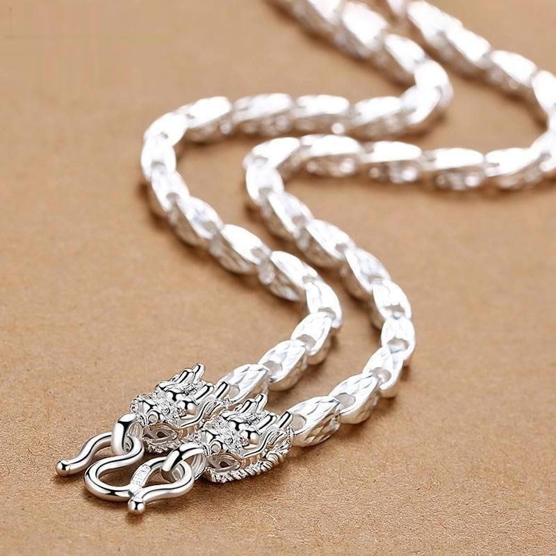 Solid 999 Sterling Silver Rope Chain Mens Necklace 8mm Domineering dragon head