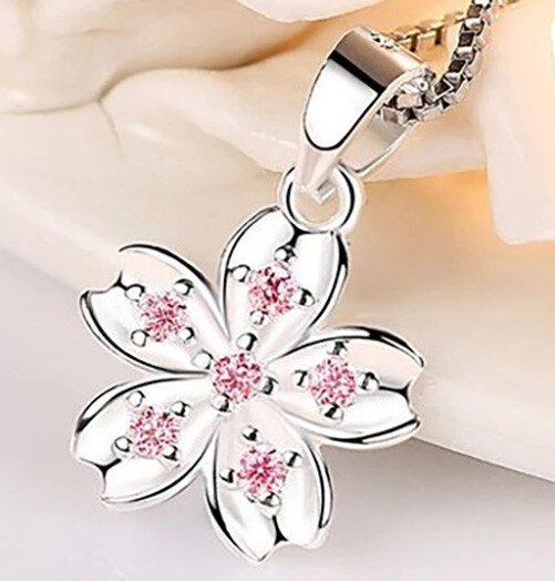 925 Sterling Silver Womens 20″ Chain Pink Topaz Flower Pendant Necklace D677
