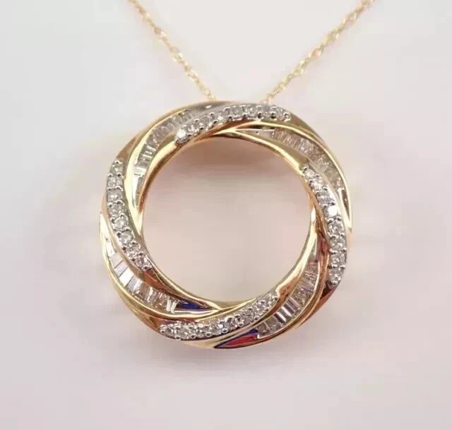 2Ct Round Cut Real Moissanite Circle of Life Pendant 14K Yellow Gold Plated 18”