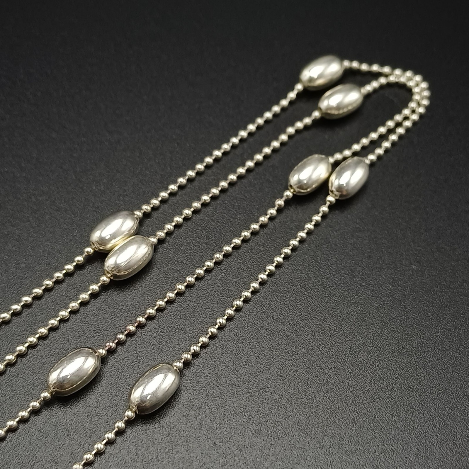 925 Sterling Silver BELLA Bead Oval Ball Station Necklace 19.5″ 5.6g Excellent