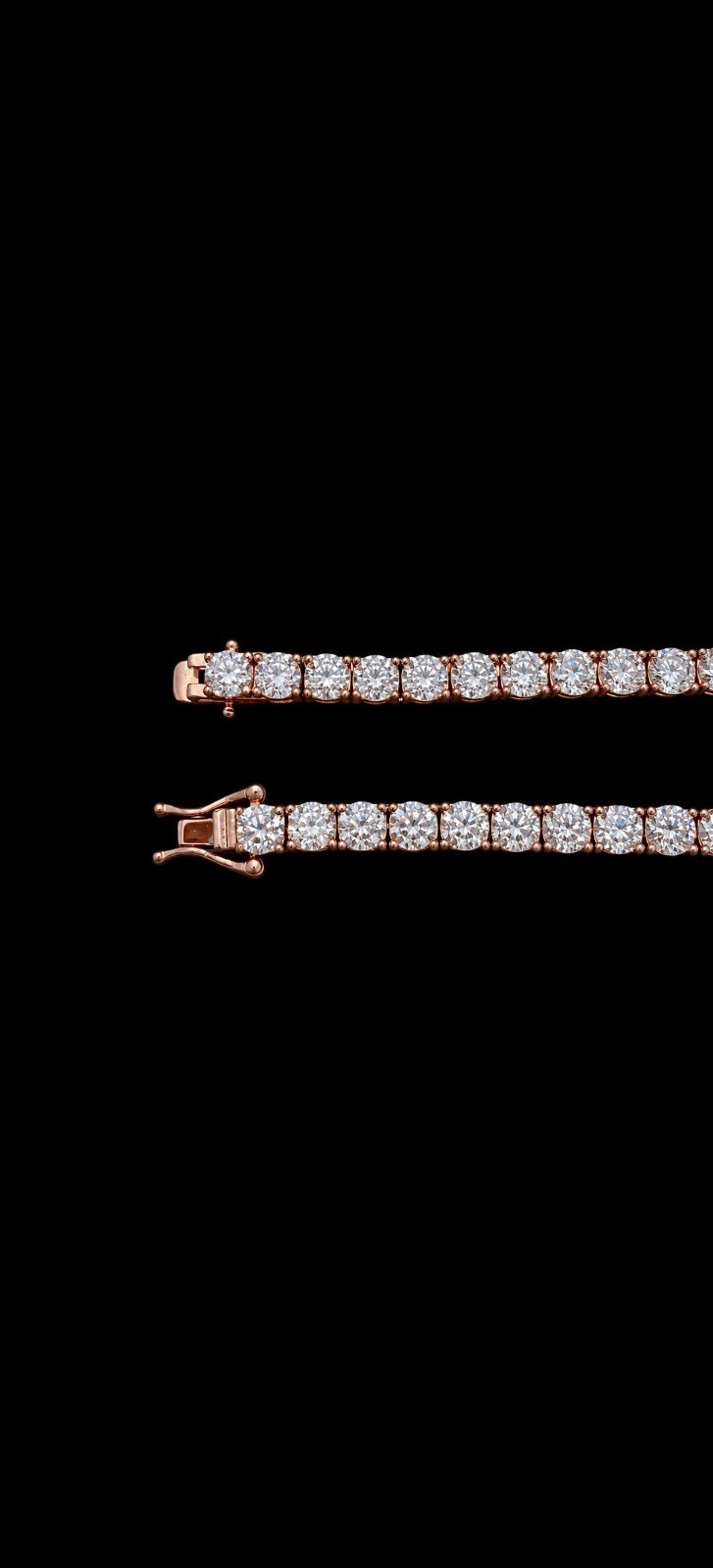 61 CTW Moissanite Tennis Chain 24in 5mm 925 Silver 18K Rose Gold Plated