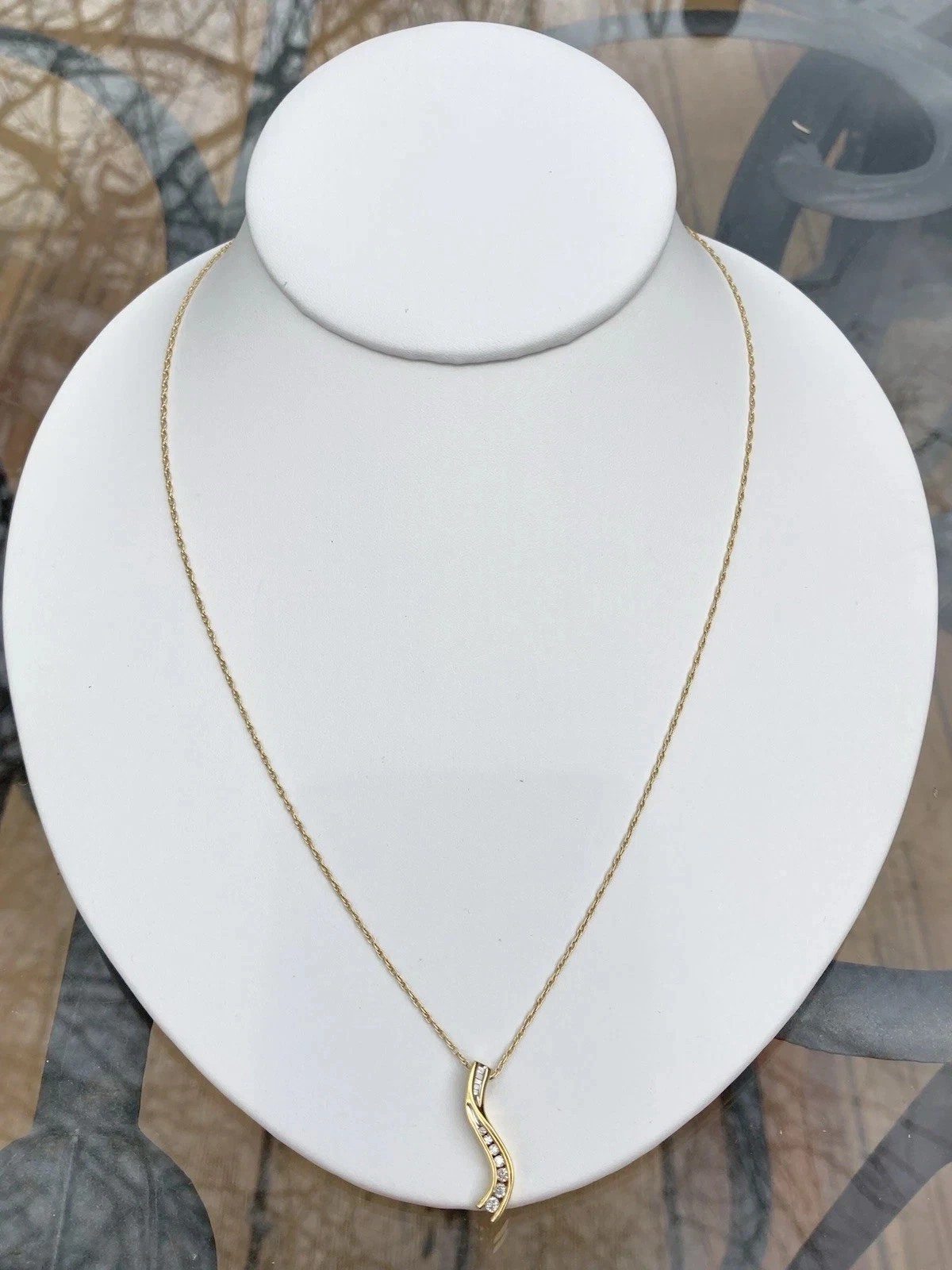 DJBM 925 Channel Set .23ct Diamond Pendant on 21” 14k Gold Chain Necklace, 1.6g