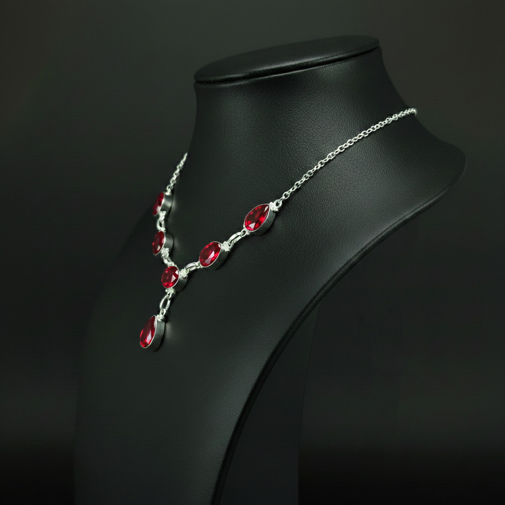 Garnet Gemstone 925 Sterling Silver handmade Gift Necklace 18″