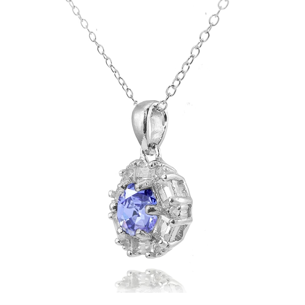Sterling Silver Tanzanite and White Topaz Baguette & Round-Cut Fashion Necklace