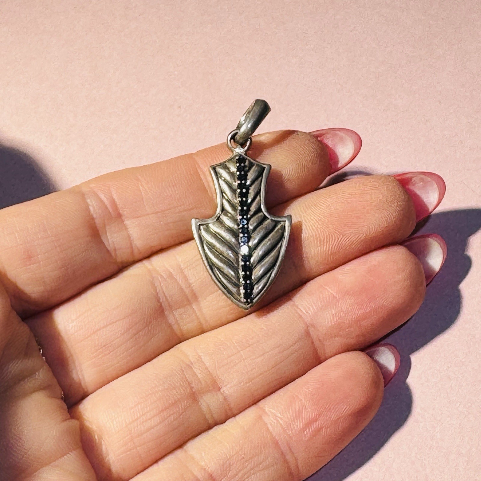 David Yurman Sterling Silver Black Diamond Arrow Head Charm Pendant 1.4x.70″