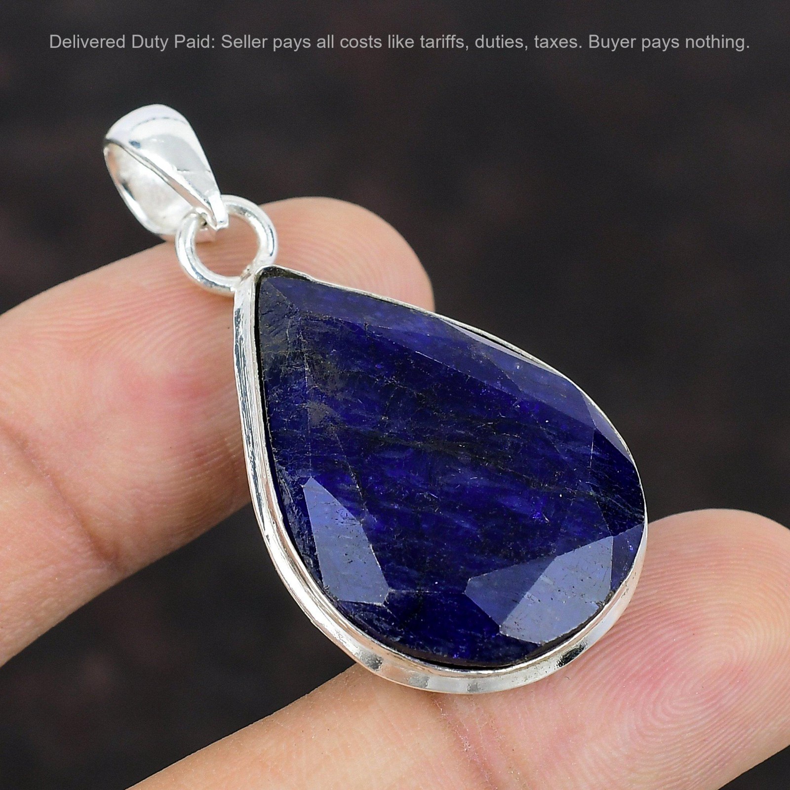 Pear Blue Saphire Gemstone 925 Silver Wedding Anniversary Bezel Pendant Jewelry