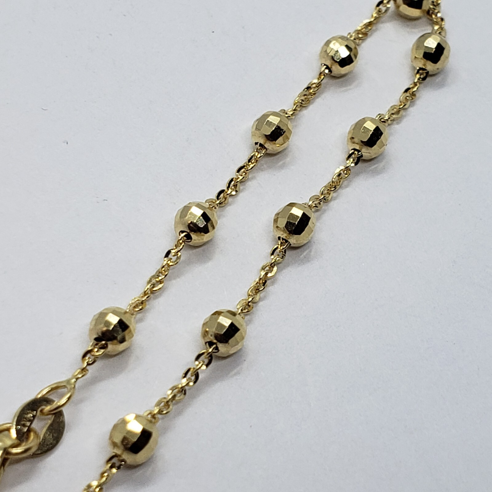 14K Solid Yellow Gold Station Ball Bead Rolo Bracelet Anklet 2mm 4mm 7″ 10″