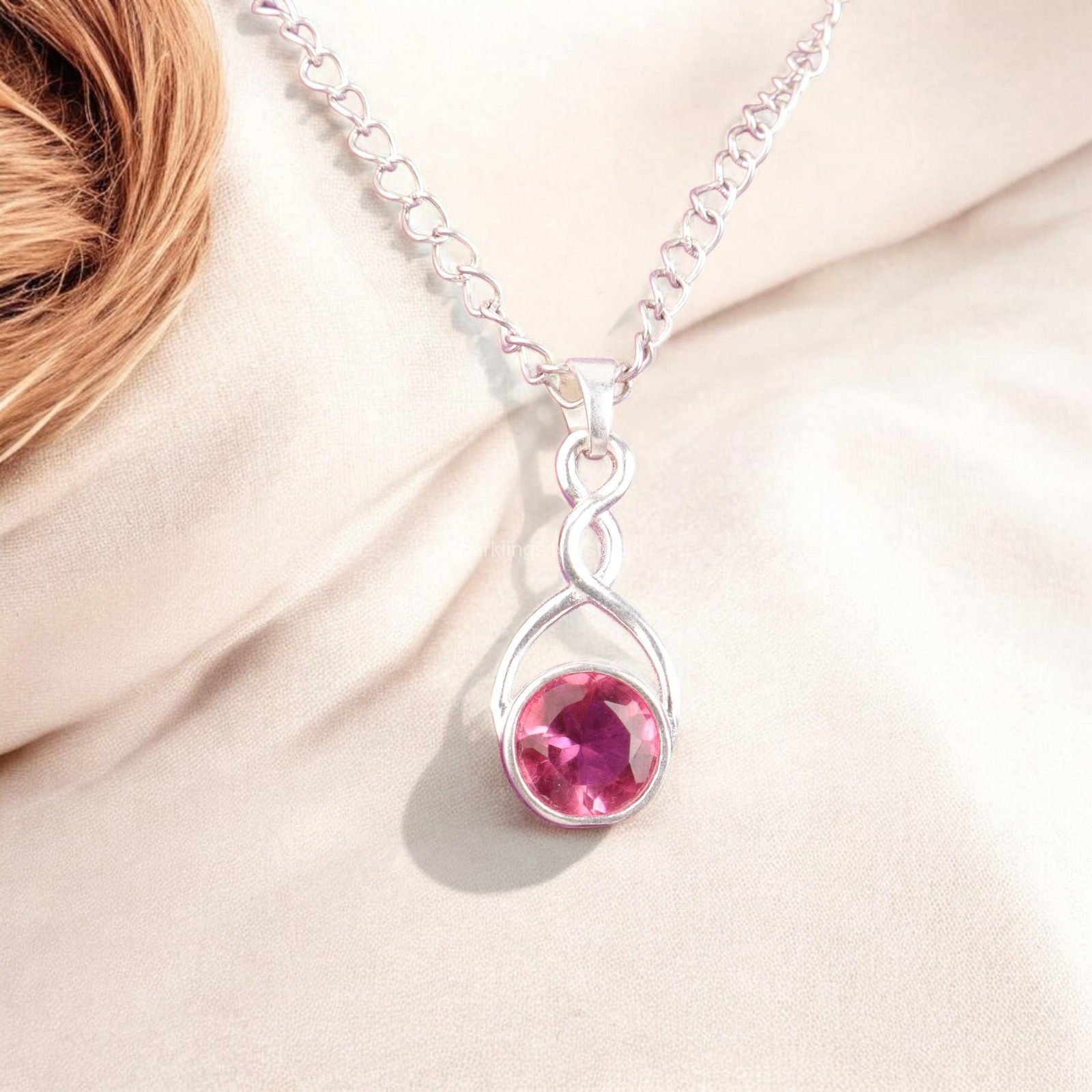 Natural Pink Tourmaline 925 Silver Anniversary Mother Birthday Pendant Jewelry