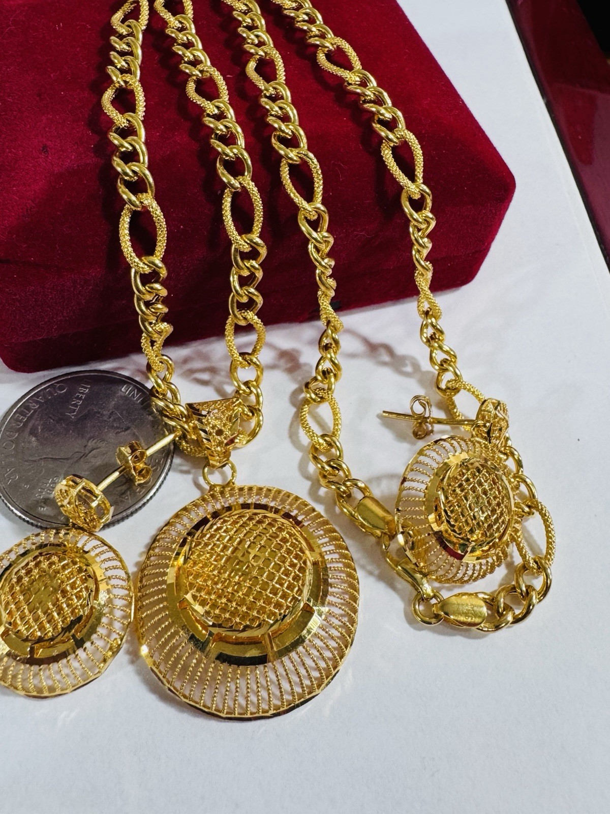 Saudi Dubai 22K Solid 916 Real Gold Round Earring Necklace 18” Long 21.45g 5.5mm