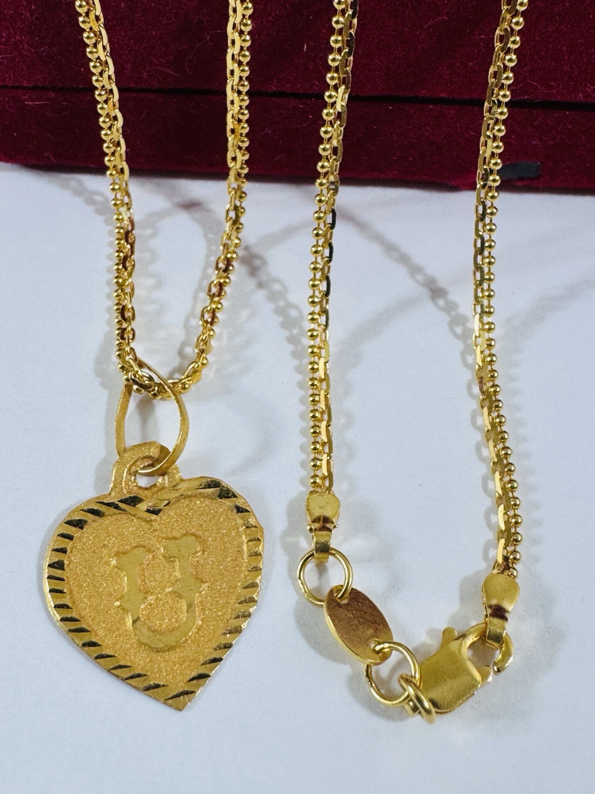 22K 916 Pure Fine Real Dubai Gold U Heart Necklace 20” Inch 1.5mm 6.04g
