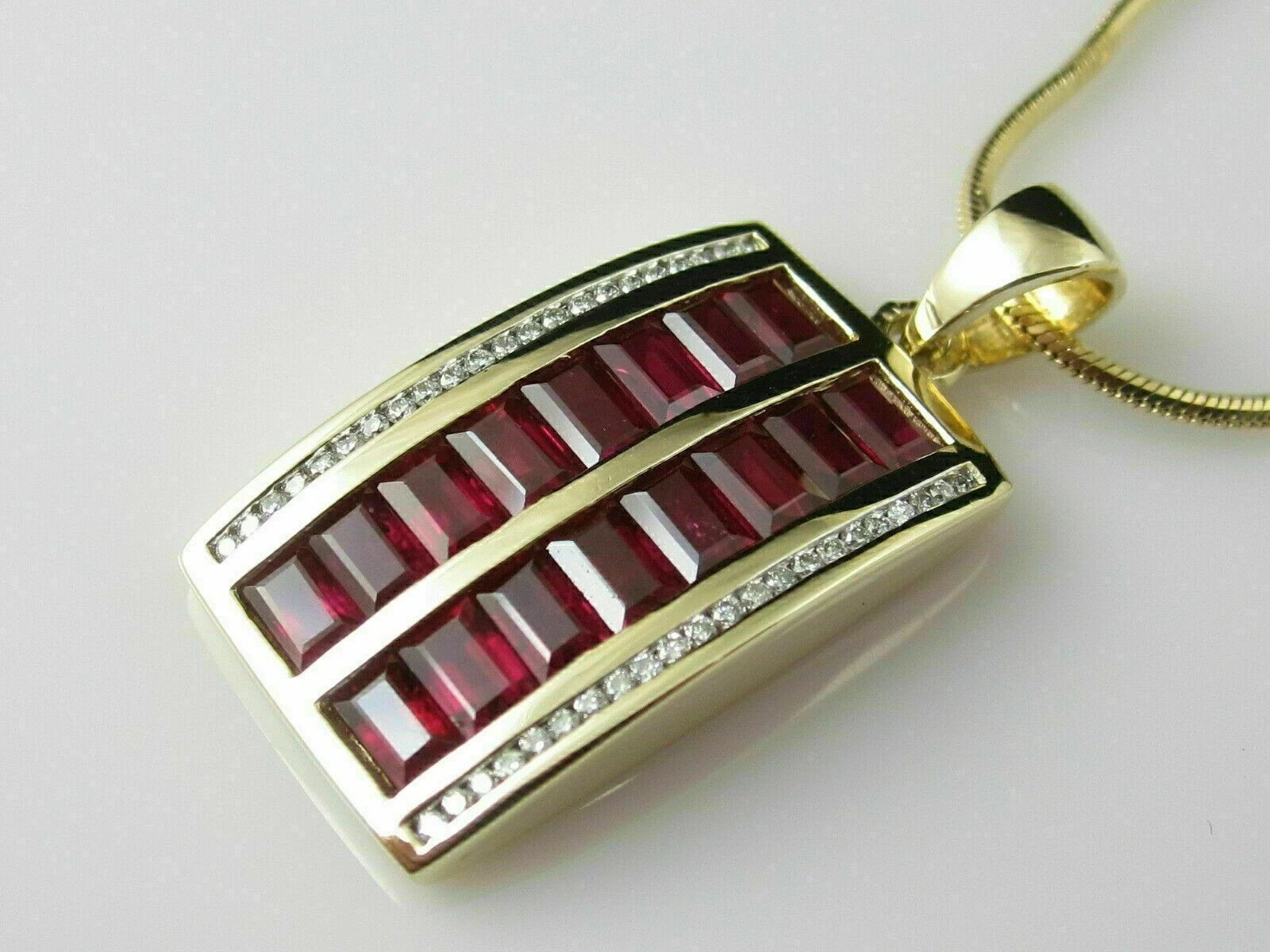 Ruby Diamond Pendant Necklace 14K Yellow Gold Over Baguette Channel Set 2.6Ct