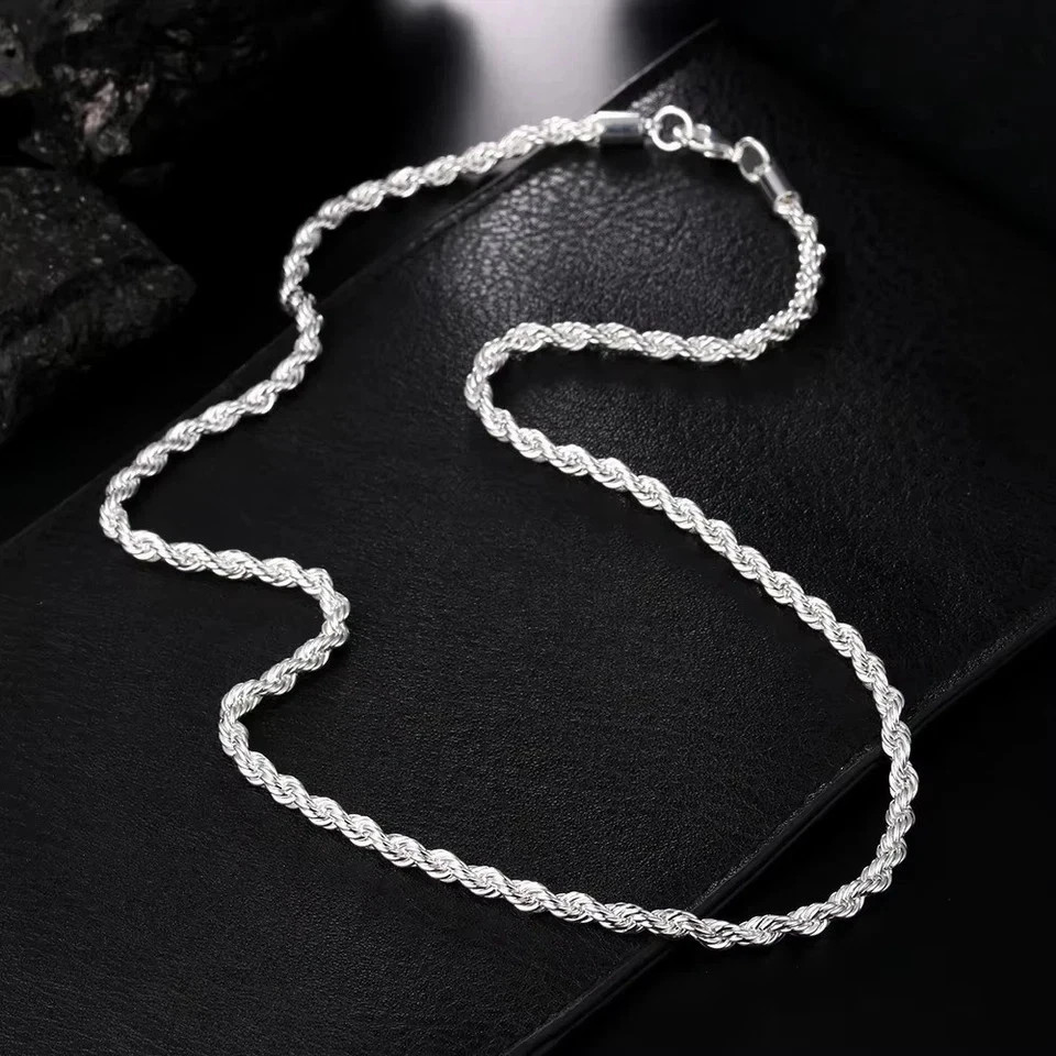925 Sterling Silver Italian Rope Chain Men’s Necklace 4mm – NEW**