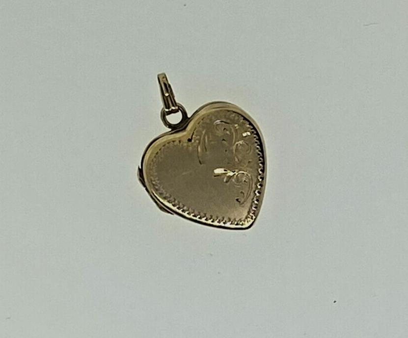NEW 14K Yellow Gold Brushed & Shiny Heart Locket with Engraved Design 1.4g