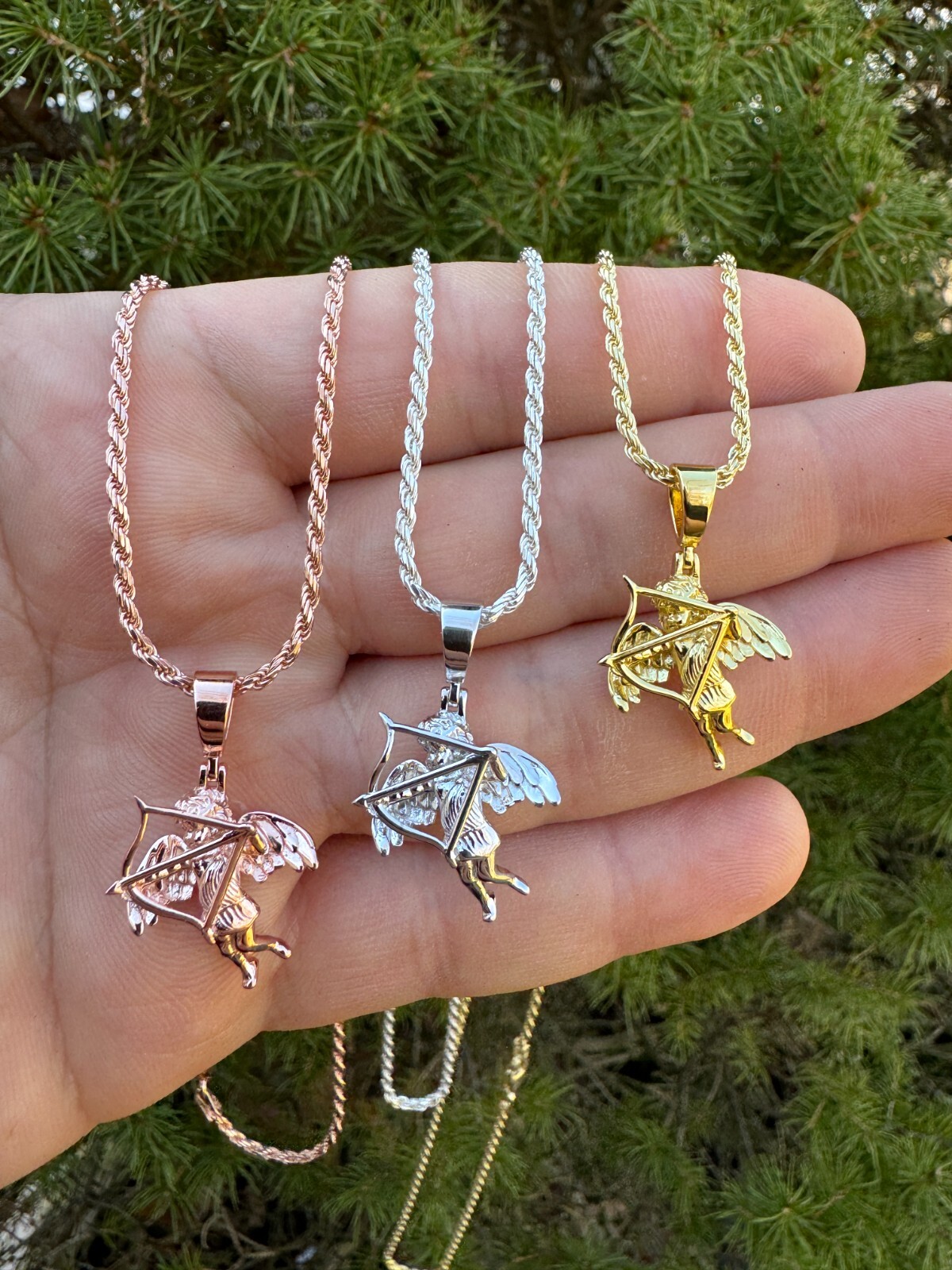 Small Cupid W. Bow & Arrow Cherub Pendant 925 Silver Love Angel Pendant Necklace
