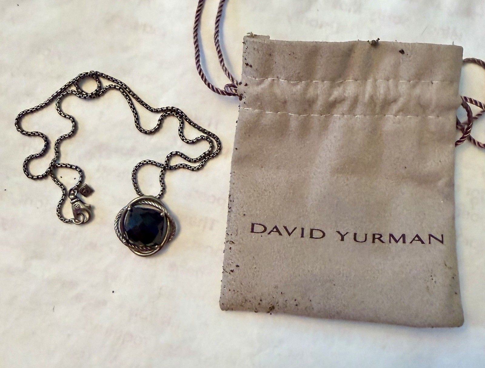 David Yurman Infinity Pendant Necklace With Black Onyx in 14mm With 18 Chain