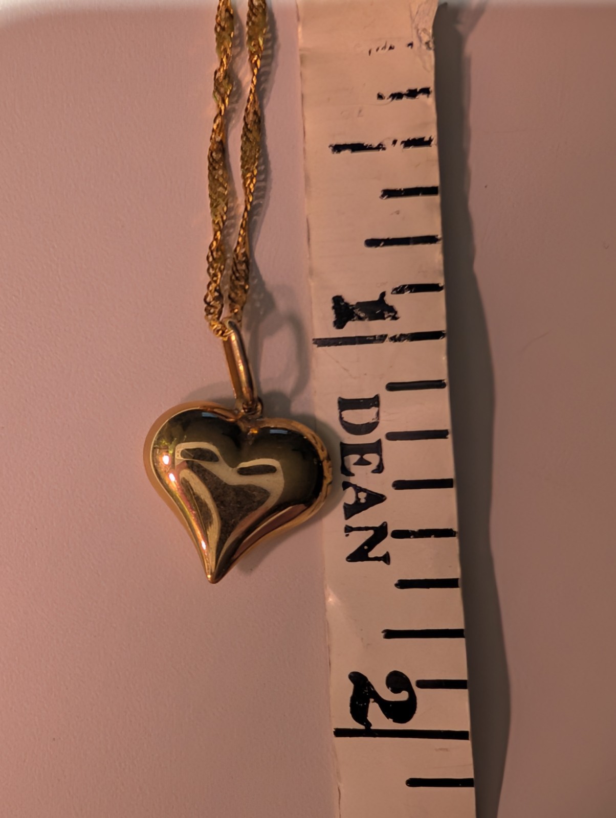 14K Yellow Gold Twisted Serpentine Chain Puff Heart Charm Pendant Necklace 18 In