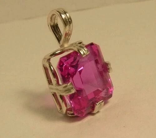 4Ct Princess Cut Pink Sapphire Solitaire Pendant 14K Yellow Gold Over Free Chain