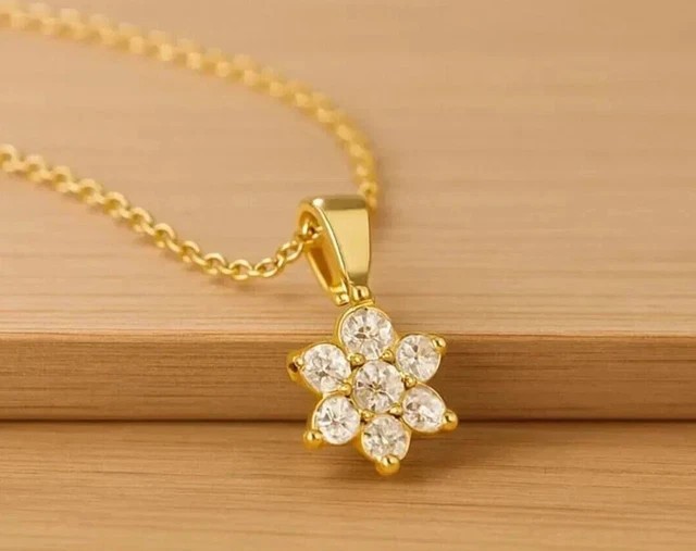 14k Yellow Gold Plated 2 CT Round Cut Moissanite Flower Pendant 18″ Necklace