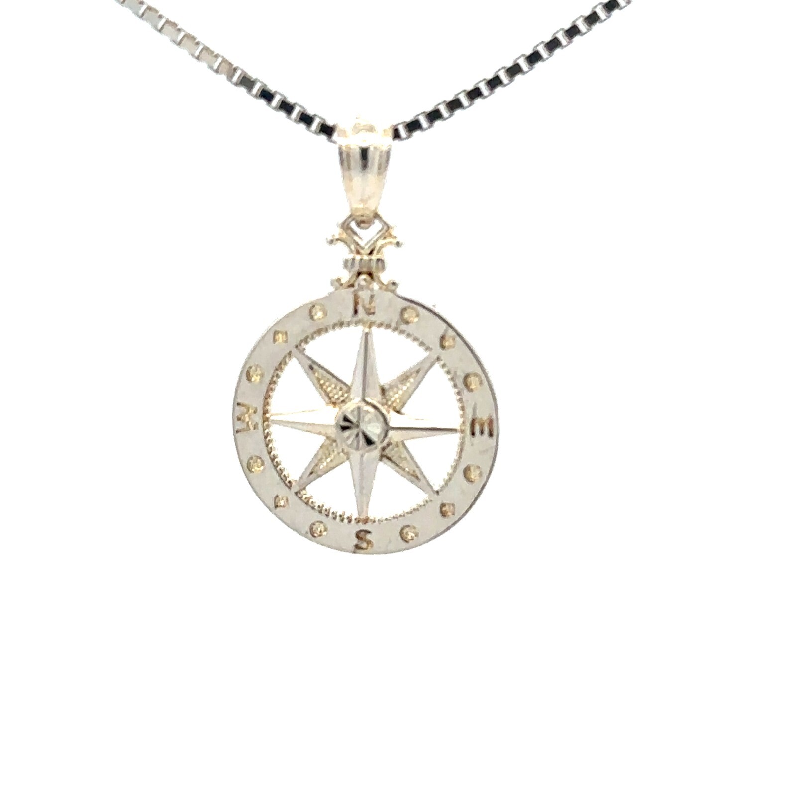 Sterling Silver Compass Rose Pendant/Charm (1/2 x 3/4 Inch)