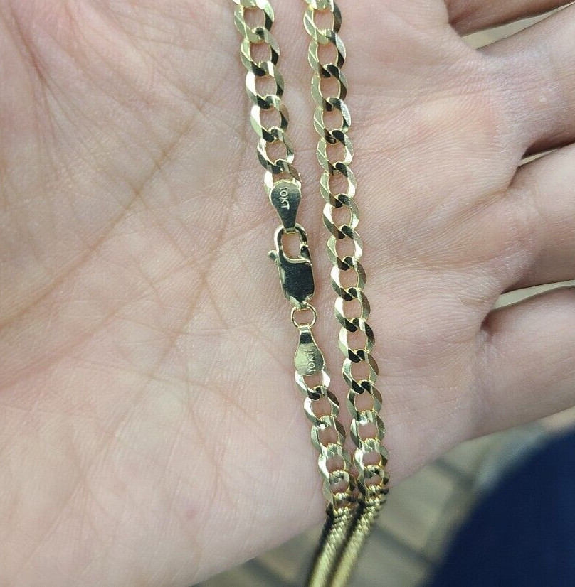 10K Yellow Gold Solid Cuban Link Chain Curb Necklace Bracelet 1.8mm-10mm 7″~30″